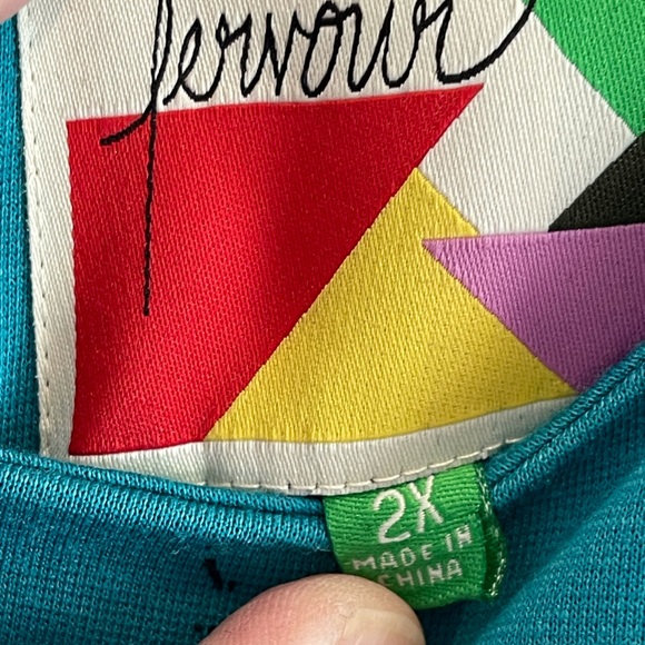 MODCLOTH Little Turquoise Blue Whimsical Faux Drawn with Crayon Dress size 2x - Picture 5 of 6